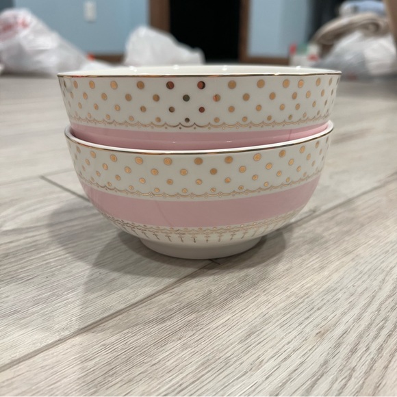 Set of 2 Grace’s Teaware Pink Stripe Gold Polka Dots Cereal Bowl Tea Ware - Picture 4 of 10